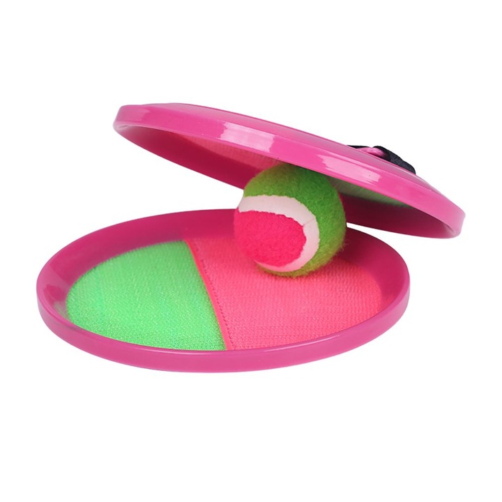 Set Joc Catch Ball, Ronyes, set de 2 rachete, 1 minge, fixare Velcro, rosu