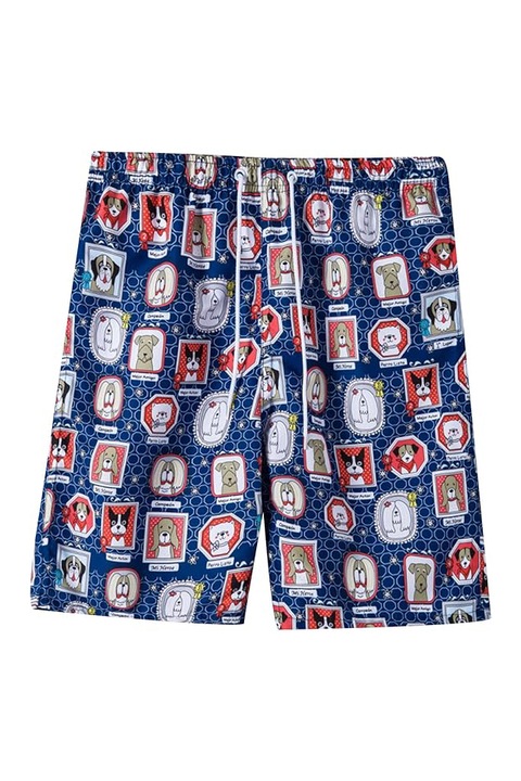 Мъжки плувни шорти тип сорт, забавен модел с кучета, графичен принт, шнур, тема I love funny dogs, бързо съхнене, EFAYN, Многоцветен