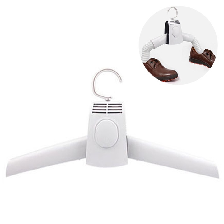 Uscator de haine si incaltaminte, ABS, pliabil, alb, 42x18x6.5cm, protectie supraincalzire, functie temporizator