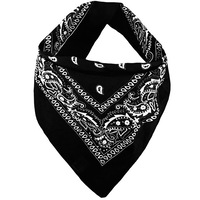Bandana din Bumbac, Neagra, Model Paisley Alb, 54x54cm, BB-NMPA02
