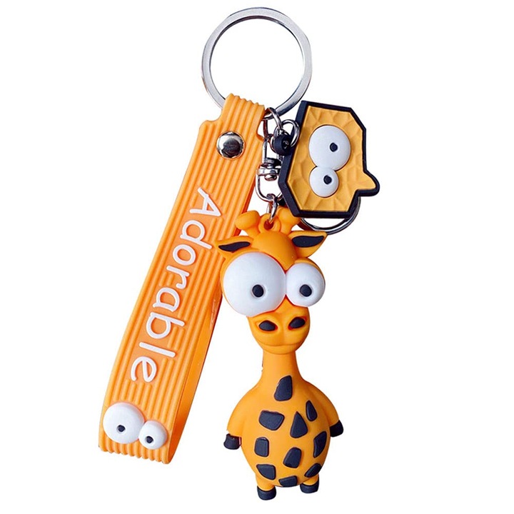 OEM Kulcstartó állati medállal, szilikon TPU, sárga, zsiráf