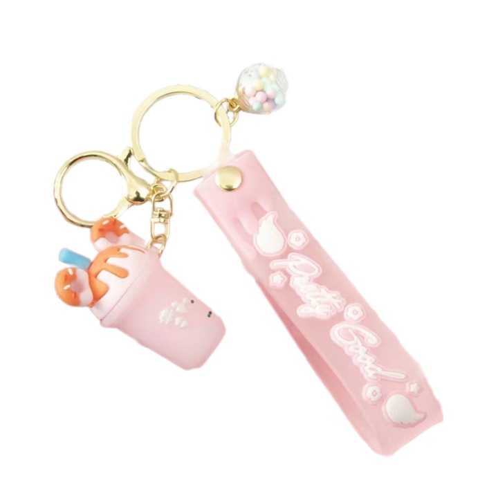 Egyedi kialakítású kulcstartó, fagylaltos pohár, szilikon, többszínű