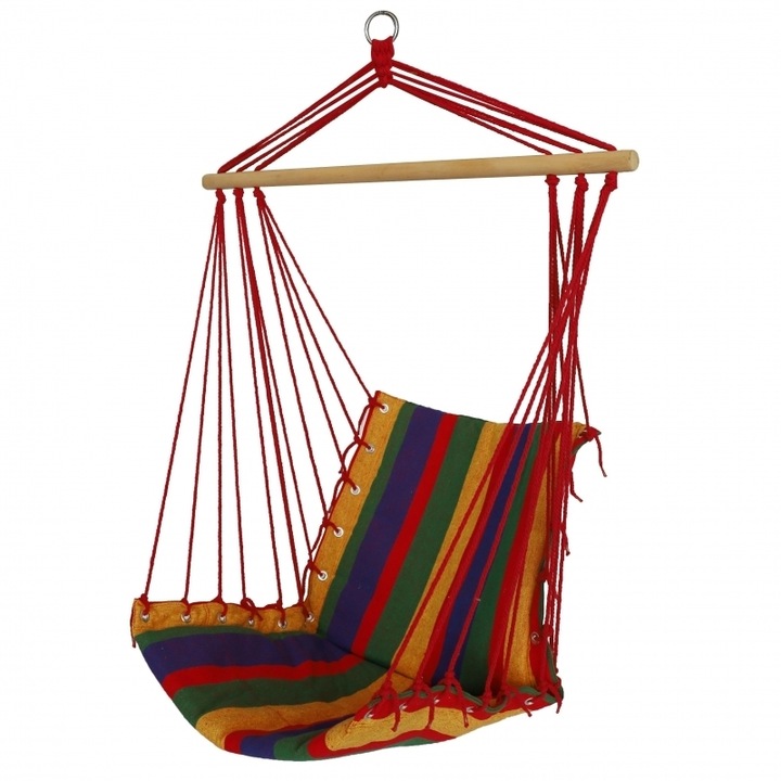 Hamac tip scaun DeHome® Joy 103, multicolor, material textil, bara sustinere din lemn