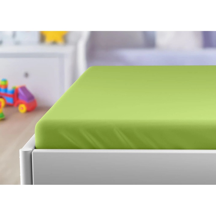 Cearsaf Jersey pentru patut copii cu elastic verde 60x120 cm