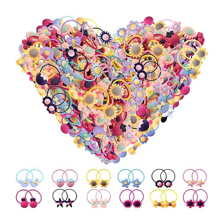 Set 100 elastice pentru par, acril/cauciuc, fara metal, multicolor, 2.8cm