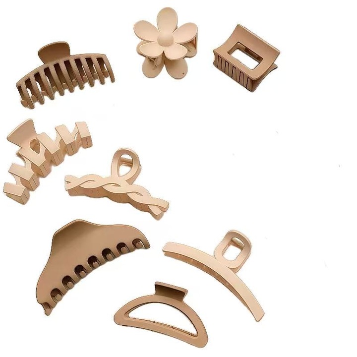 Set 8 clame Mari pentru Par, Fixare Puternica, Plastic, Antialunecare, Negru/Maro, 10cm