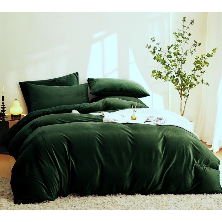 Cearceaf de pat Kotonia Home Hotel - 220x240 cm, 100% bumbac, Damasc DeLux Saten, verde smarald