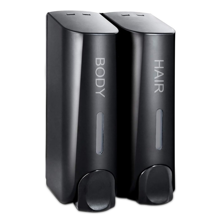 Zuhanyszappan adagoló, ABS műanyag, fali tartó, fekete