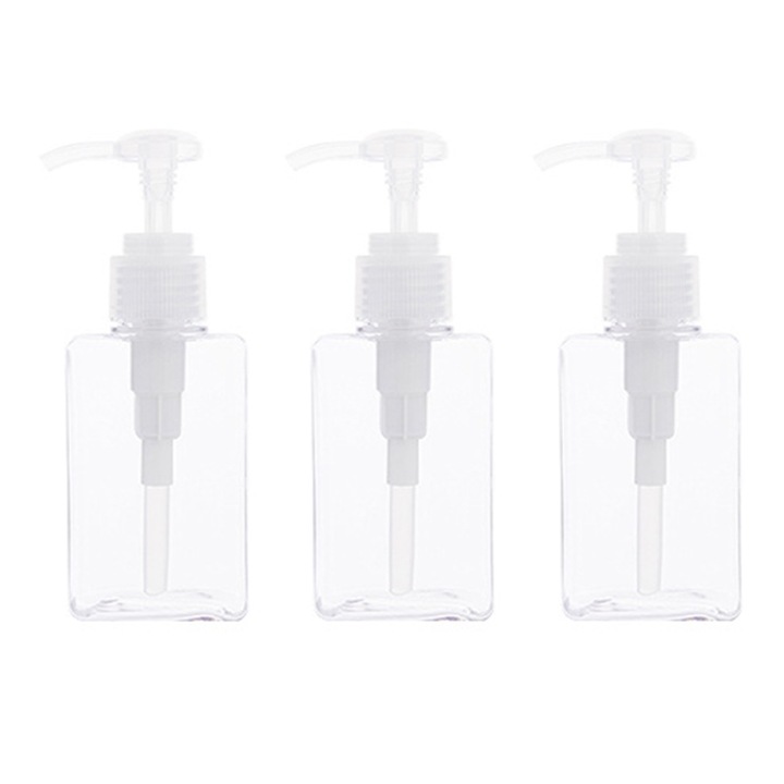 3 db újrafelhasználható pumpás flakon készlet, 150 ml, tusfürdőhöz, balzsamhoz, testápolóhoz, átlátszó