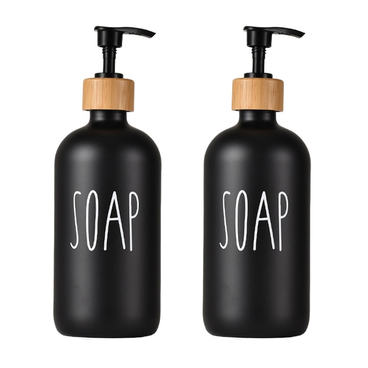 2 db kerek, fekete üveg szappanadagoló készlet, 21.3x7.4x7.4cm