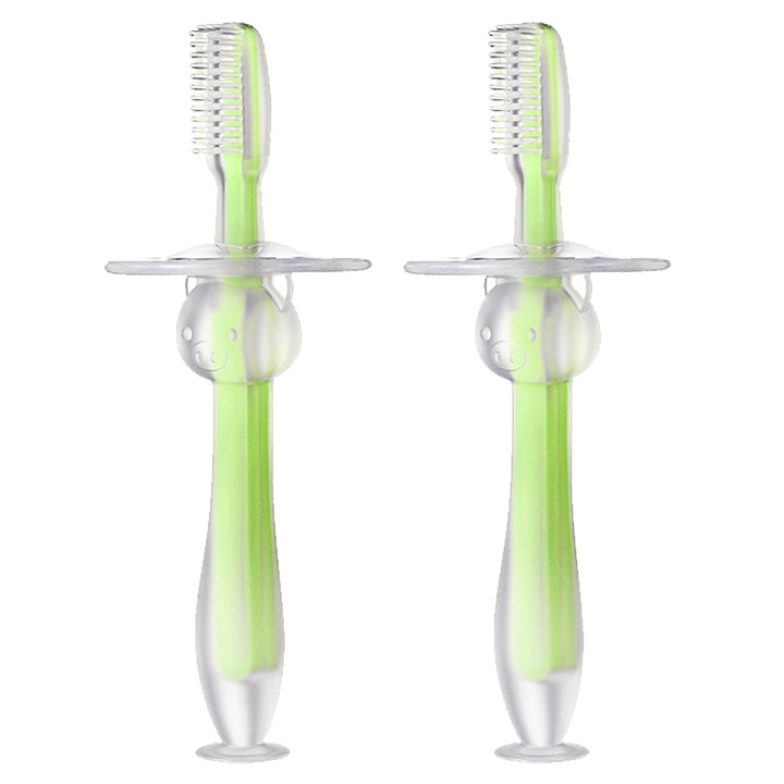 2 db gyermek fogkefe szett, puha szilikon, zöld