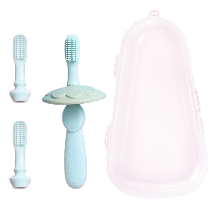 2 db gyermek fogkefe készlet, szilikon, kék