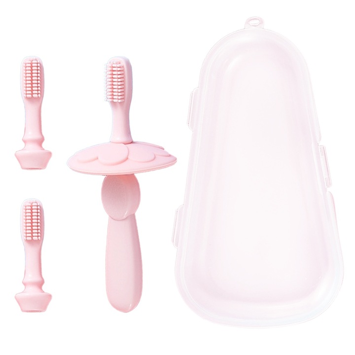 2 db gyermek fogkefe készlet, szilikon, rózsaszín