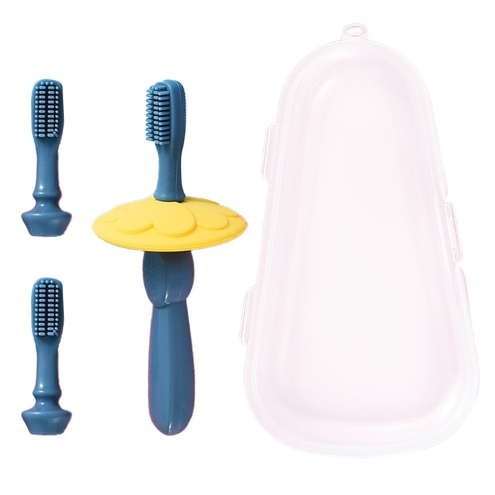 2 db gyermekfogkefe készlet, ultra-puha szilikon, kék