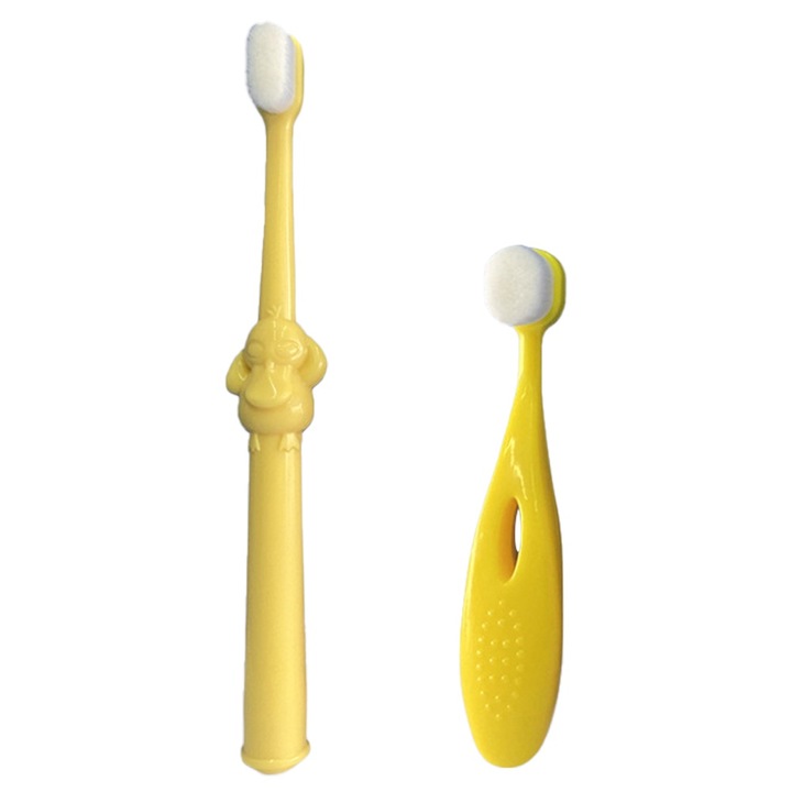 2 db gyermekfogkefe készlet, kicsi fejek, ergonomikus fogantyúk, többszínű