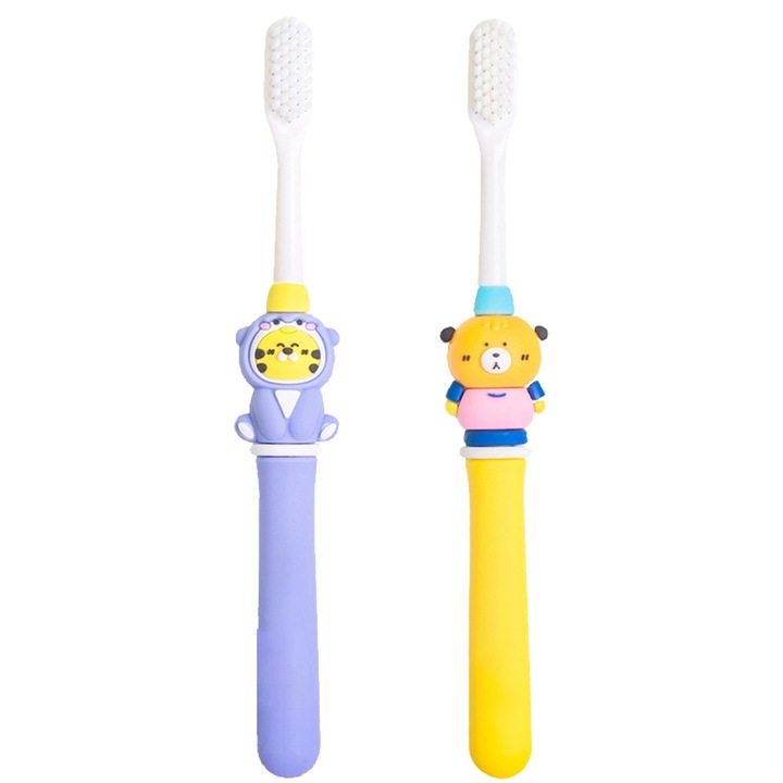 2 db klasszikus gyermek fogkefe szett, aranyos állat formák, többszínű