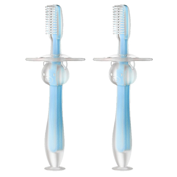 2 db gyermekfogkefe szett, íny masszázs, kék
