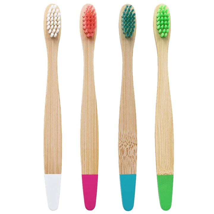 4 darab babafogkefe készlet, bambusz, színes fogantyúk, puha sörték, 3. stílus