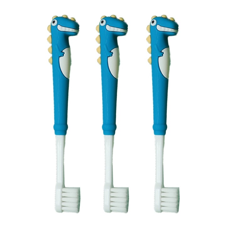3 darab gyerekfogkefe szett, dinoszaurusz mintás, kék