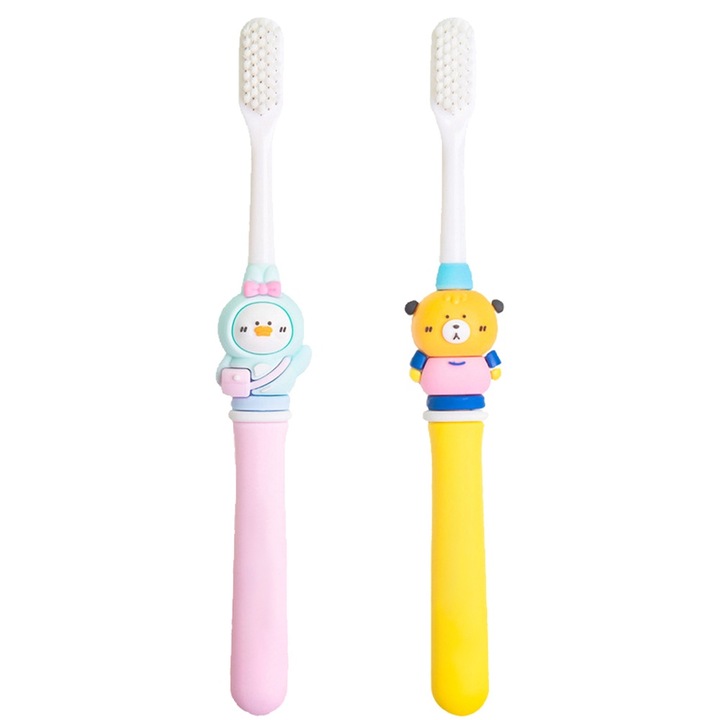 2 db klasszikus gyermek fogkefe szett, aranyos állatfigurák, többszínű