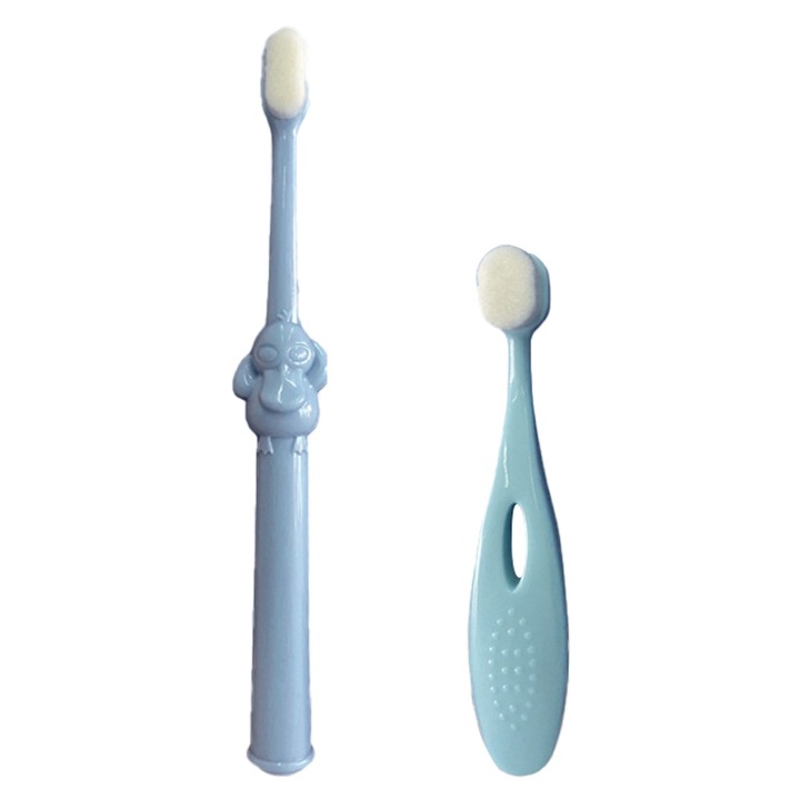 2 db gyermekfogkefe készlet, kicsi fejek, ergonomikus fogantyúk, többszínű