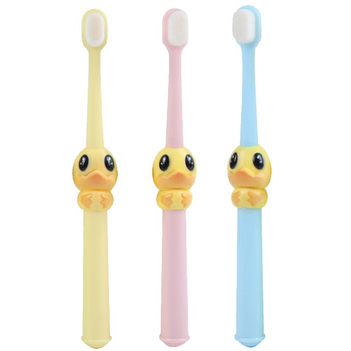 3 db-os gyermek fogkefe szett, állatfigurás, puha, többszínű