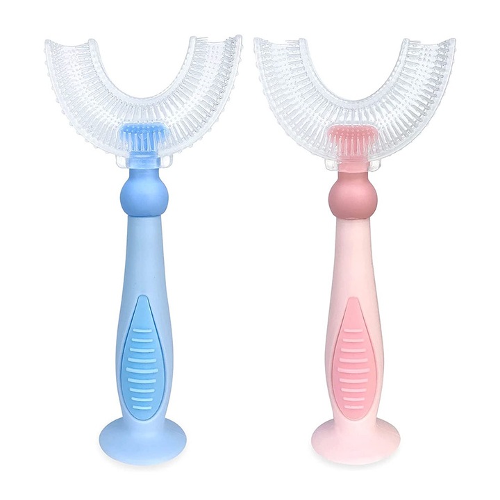 Gyerek fogkefekészlet, 12x5cm, színkombinációk (rózsaszín + kék, kék + zöld), puha szilikon