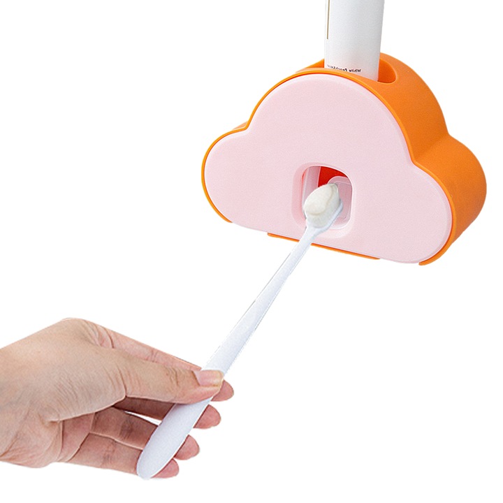 Dispenser automat pentru pasta de dinti si suport pentru periuta de dinti, montare pe perete, design 2 in 1, usor de utilizat