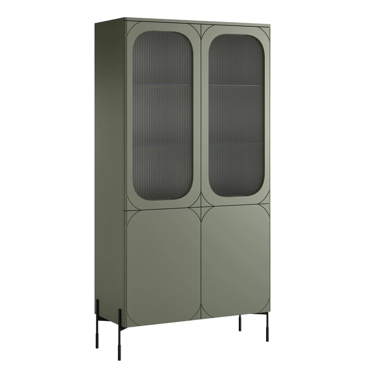Vitrina, Bogart, Sonatia, 104x200x45 cm, Pentru Living, Cu 4 Usi, Cu 8 Rafturi, MDF, Olive