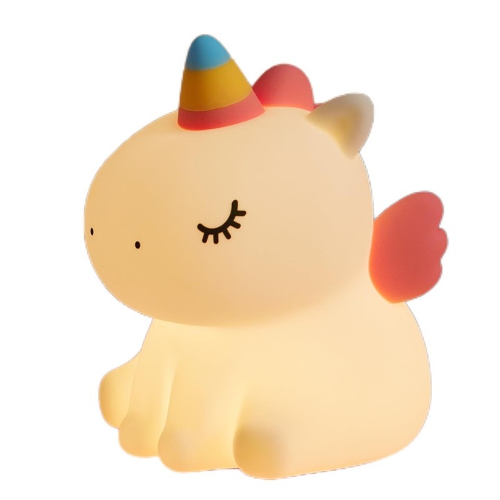 Детска нощна лампа, Еднорог, силикон, 3 степени на интензитет, сензорна, бяла, 92x131x139mm