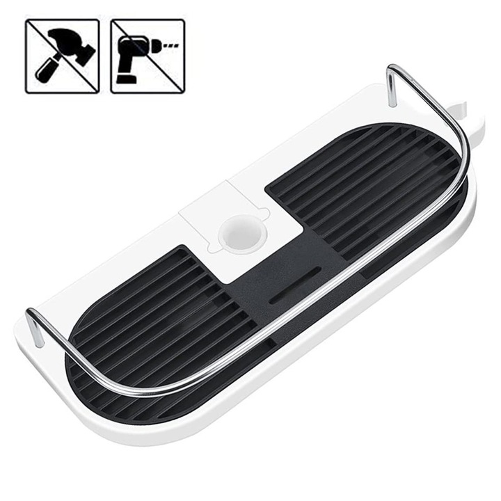 Suport pentru dus AMRNUGL, raft de baie din ABS si otel inoxidabil, design fara gaurire, 29.5x12x6.5cm, set cu suport pentru dus