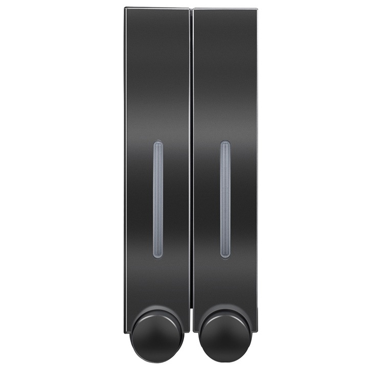 2db falra szerelhető szappanadagoló készlet, ABS, 2 x 420 ml, 28 x 8 x 5 cm, fekete