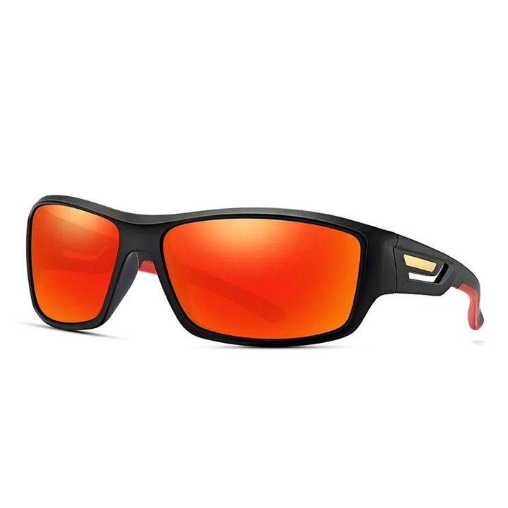 Ochelari Sport de Ciclism cu Lentile Polarizate HD, pentru Activitati in Aer Liber, OPTIM SOLUTION, Filtru UV400, TR90 Dreptunghiulari, Excellent Orange Gradations, Fara Dioptrii, Protejeaza Ochii, Clear and Vibrant Vision, Outdoor, Unisex, Rosu/Negru