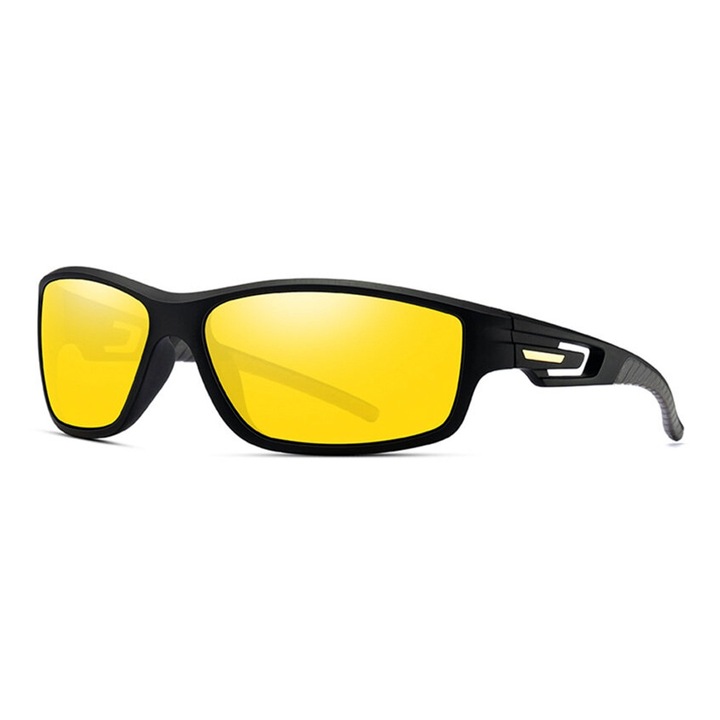 Ochelari Sport de Ciclism cu Lentile Polarizate HD, pentru Activitati in Aer Liber, OPTIM SOLUTION, Filtru UV400, TR90 Dreptunghiulari, Excellent Yellow Gradations, Fara Dioptrii, Protejeaza Ochii, Clear and Vibrant Vision, Outdoor, Unisex, Galben/Negru
