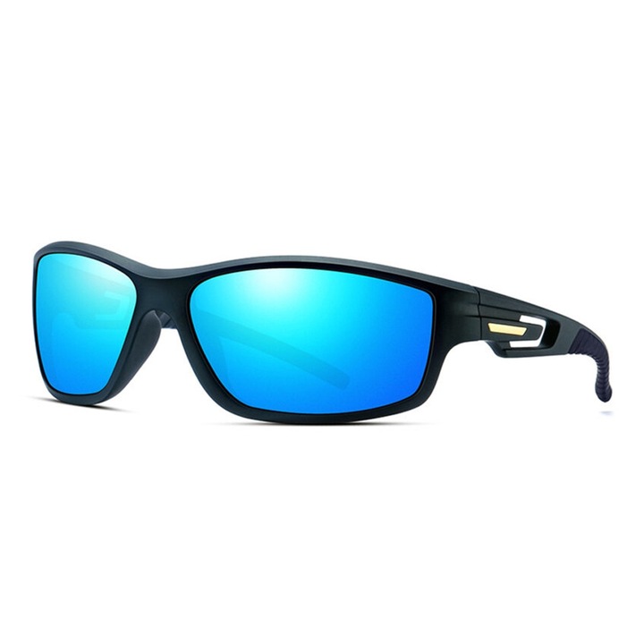 Ochelari Sport de Ciclism cu Lentile Polarizate HD, pentru Activitati in Aer Liber, OPTIM SOLUTION, Filtru UV400, TR90 Dreptunghiulari, Excellent Blue Gradations, Fara Dioptrii, Protejeaza Ochii, Clear and Vibrant Vision, Outdoor, Unisex, Albastru/Negru