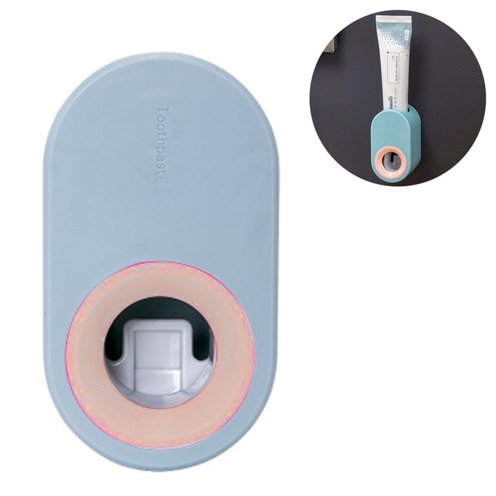 Automata fogkrém adagoló, falra szerelhető, műanyag, szett, égszínkék, 11x7x4cm