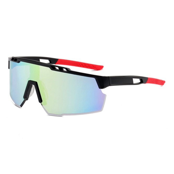 Ochelari Sport ChromaView de Ciclism cu Lentile Polarizate HD, OPTIM SOLUTION, Filtru UV400, Block Glare, TR90 PC Frame, Excellent Gradations, Protejeaza Ochii, Impact Resistance, Outdoor, Supradimensional Design, Unisex, True Color, Cyan/Negru