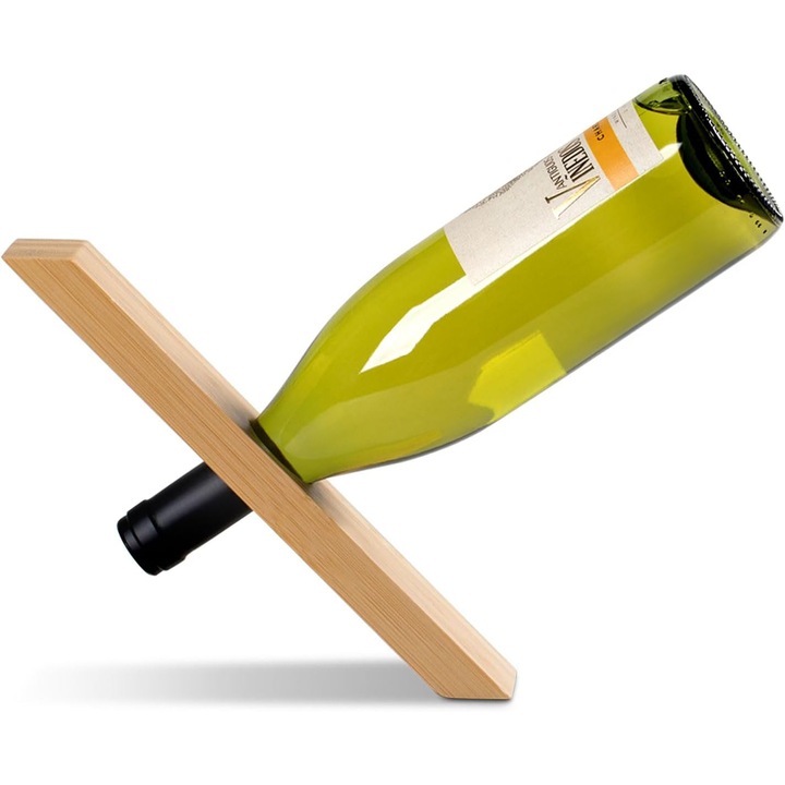 Borosüveg tartó, automata mérleg, bambusz, 27,3x4,7x2 cm, bézs