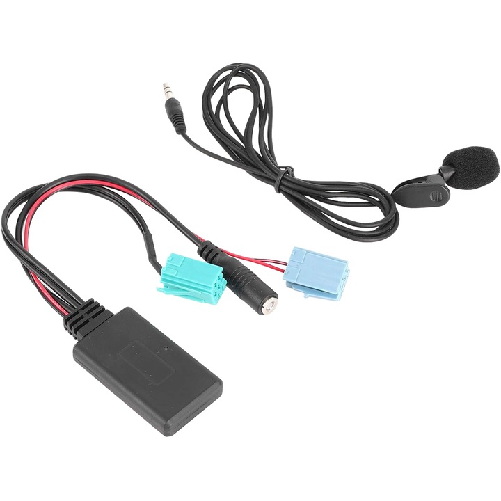 JESWO Bluetooth 5.0 adaptermodul, kihangosító mikrofonnal MP3 zenéhez, telefonhívásokhoz 6 és 8 tűs, Renault Clio, Espace, Kango, Laguna, Megane, Scenic, Trafic, Twingo, Modus, Master 2005-2011, 12 V DC, Fekete