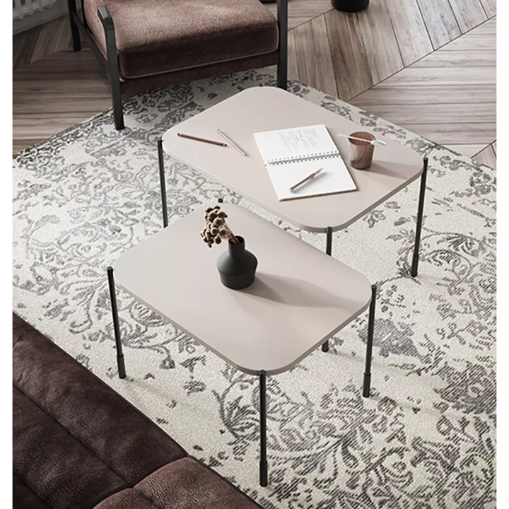 Masuta Cafea, Bogart, Sonatia, Dreptunghi, Cu Picioare Metalice, 60x40x45 cm, MDF, Bej