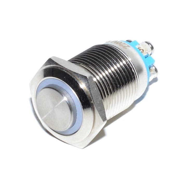 Buton Metalic cu LED Rosu, Tip Push, Cu Retinere, 16mm, 220V