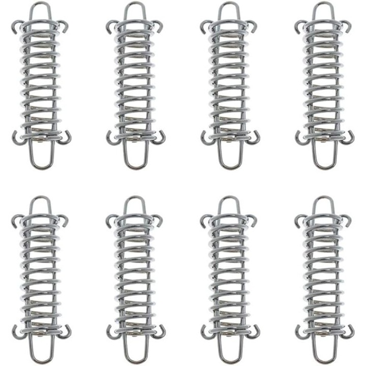 Комплект от 8 пружинни аксесоари за захващане за палатка JENUOS®, закопчалки за слънчеви платна от неръждаема стомана, сребрист