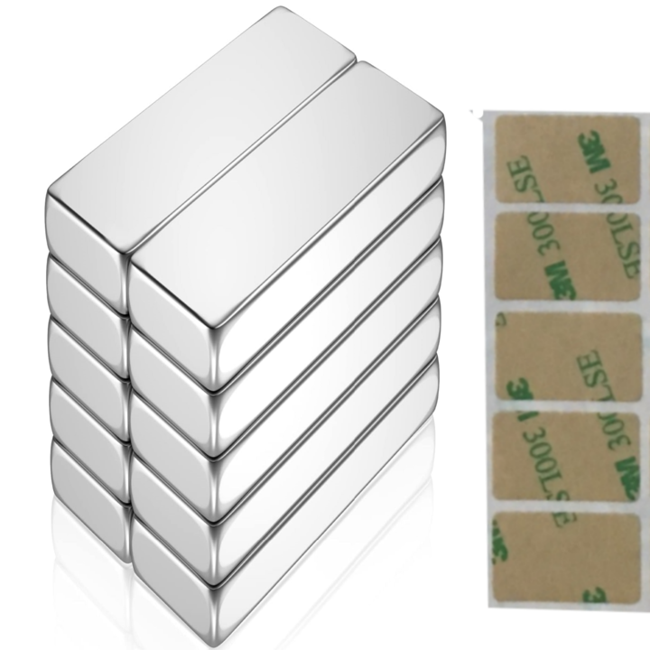 Комплект от 10 силни неодимови магнити за саксии 20 mm x 10 mm x 5 mm, с лепило, enkourakoko®, сребро