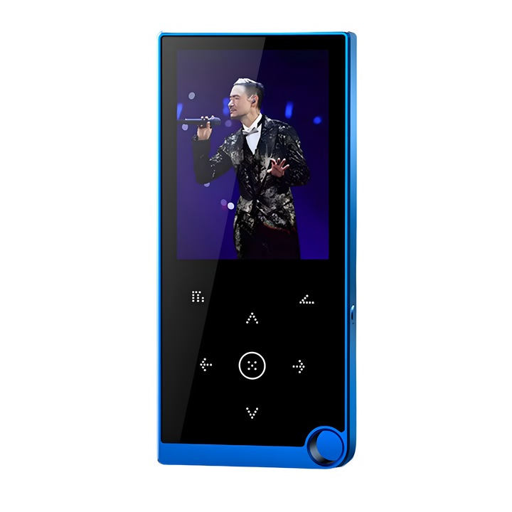 Mp3 плейър със сензорен екран, IMODIX®, 2,4-инчов екран, 16 GB вътрешна памет, поддържа SD карта до 128 GB, Bluetooth, FM радио, четене на електронни книги, записващо устройство, син