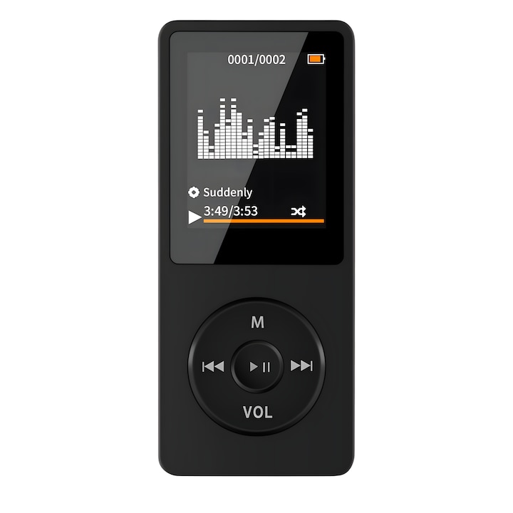 Mp3 lejátszó érintőképernyővel, IMODIX®, 1,8 hüvelykes képernyő, 64 GB-os memória, Támogatja az SD-kártyát 128 GB-ig, Bluetooth, FM rádió, e-könyv olvasás, felvevő, fekete