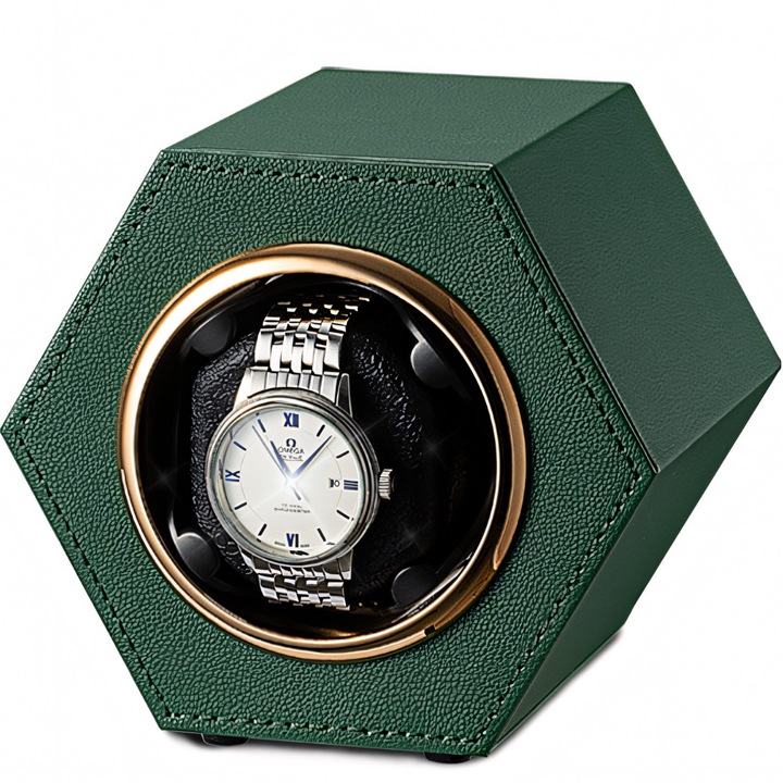 Cutie Intors Ceas Automatic, Watch Winder Premium W147C, 1 Program Automat de rotatie, Motor Silentios, Alimentare la Priza, Verde