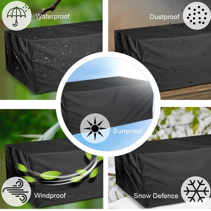 Husa pentru mobilier de gradina, impermeabila, neagra, dimensiune mare, set cu sac de depozitare