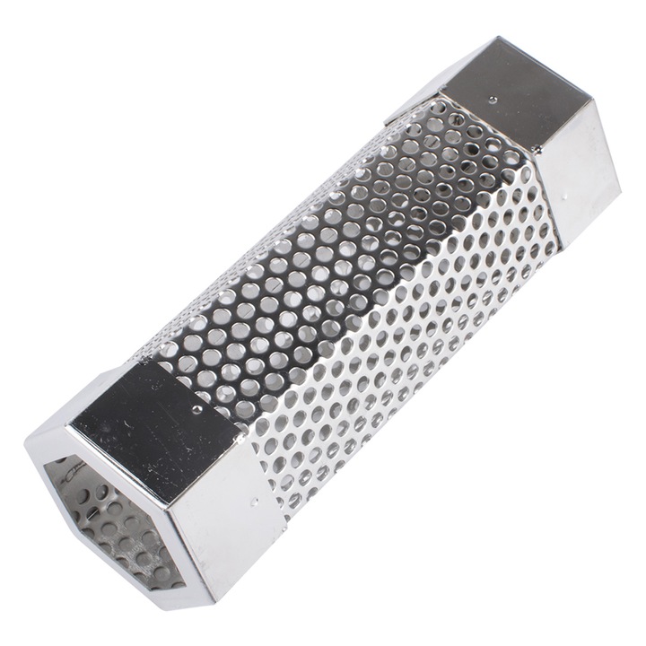 Tub Generare fum pentru gratar, Inox, Forma Hexagon, 15 cm, Argintiu