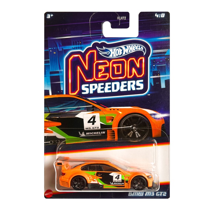 Метален автомобил Hot Wheels, BMW M3 GT2, Neon Speeders, 1:64, оранжев