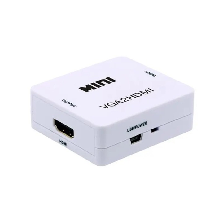 Adaptor Mini Convertor VGA La HDMI, Full HD, 1080p Video Si Audio Stereo, Alb